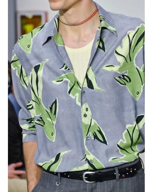 Paul Smith Gray 'Le Peche Fish' Print Viscose Shirt for men
