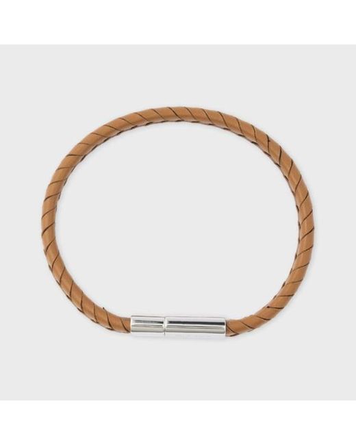 Paul Smith White Tan Two-Tone Braided Leather Bracelet for men