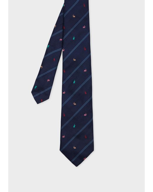 Paul Smith Blue Silk 'Rabbit' Pinstripe Tie for men