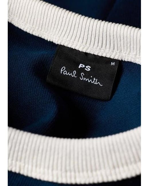 Paul Smith Blue Embroidered Logo Contrast-Collar T-Shirt for men