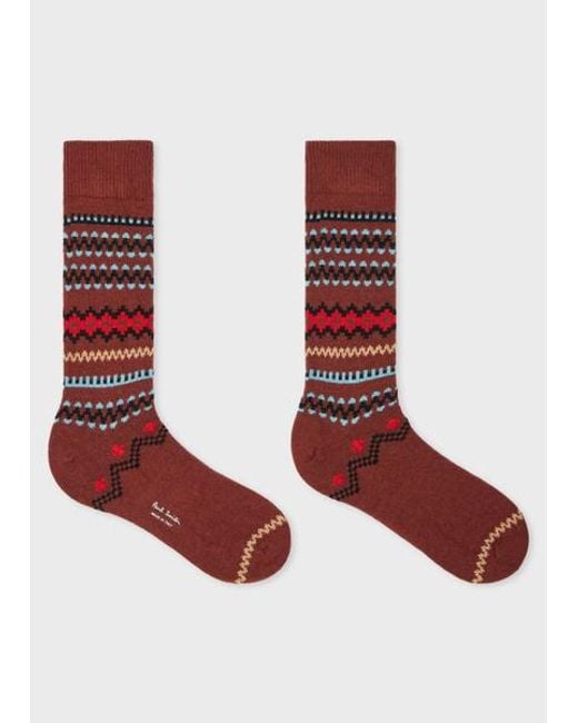 Paul Smith Red Wool-Blend Fair Isle Socks for men