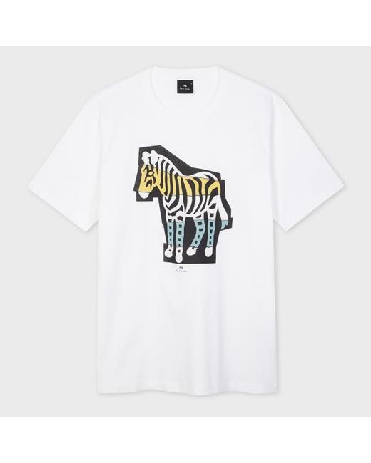 Paul Smith White 'Zebra Cutout' Print T-Shirt for men