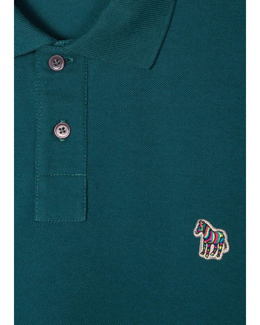 Paul Smith Teal Organic-cotton Zebra Logo Long-sleeve Polo Shirt in ...