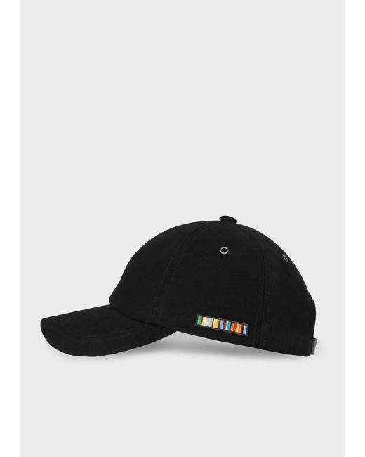 Paul Smith Black 'Signature Stripe' Trim Suede Baseball Cap for men