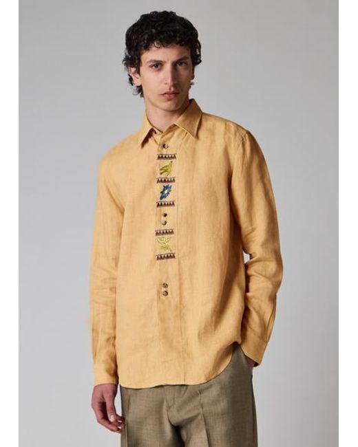 Paul Smith Orange Linen Embroidered Shirt for men