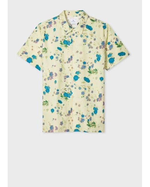 Paul Smith Blue Floral Print Short-Sleeve Shirt for men