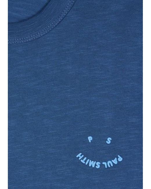 Paul Smith Blue Blanket-Stitch 'Happy' T-Shirt for men
