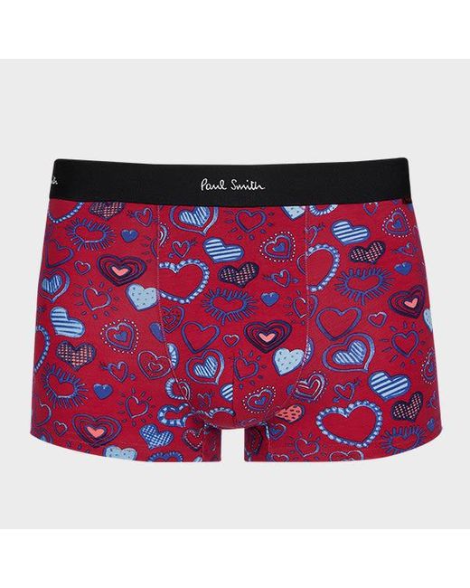 Paul Smith Red Burgundy 'Doodle Heart' Boxer Briefs for men