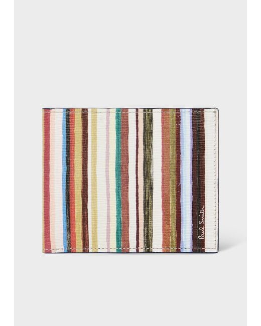 Paul Smith White 'Painted Signature Stripe' Compact Billfold Wallet for men