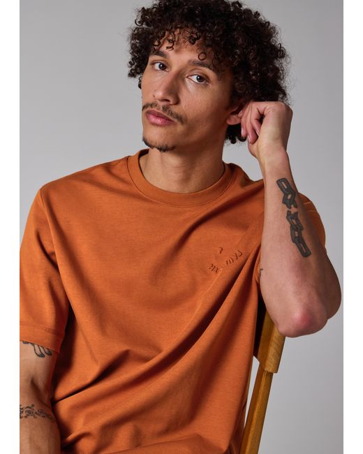 Paul Smith Brown Casual-Fit Embossed 'Happy' T-Shirt for men