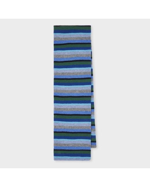 Paul Smith Blue Colour Block Stripe Lambswool Scarf for men