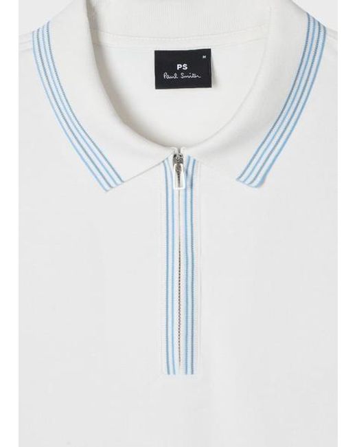 Paul Smith White Ecru Zip-Neck Polo Shirt With Contrast Tipping for men