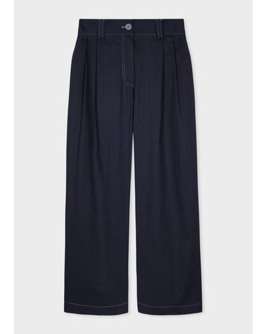 Paul Smith Blue Cotton-Blend Pleated Cropped Trousers
