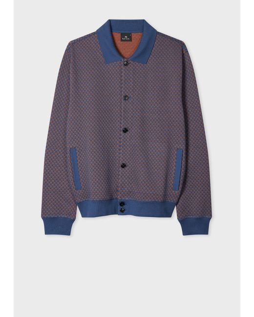 Paul Smith Blue Dark Cotton-Blend Jacquard Cardigan for men