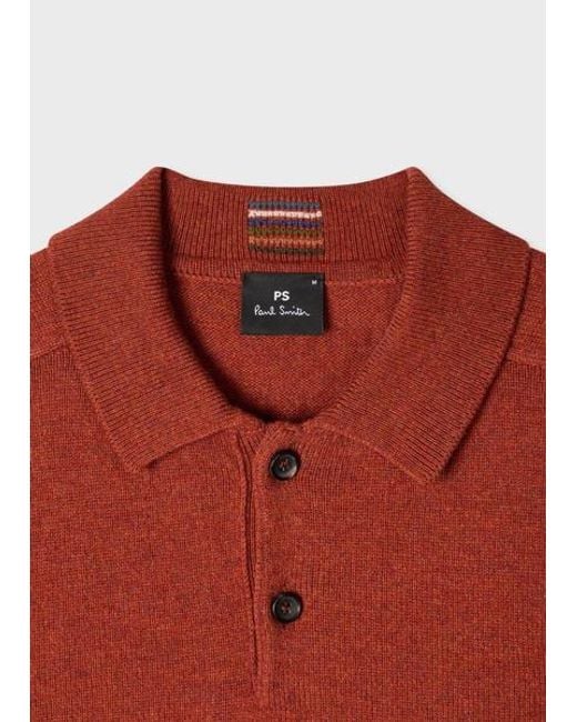 Paul Smith Red Merino Wool Long-Sleeve Polo Shirt for men
