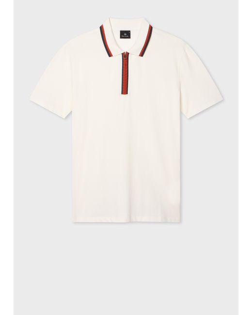 Paul Smith White Ecru Contrast Tipping Zip Polo Shirt for men
