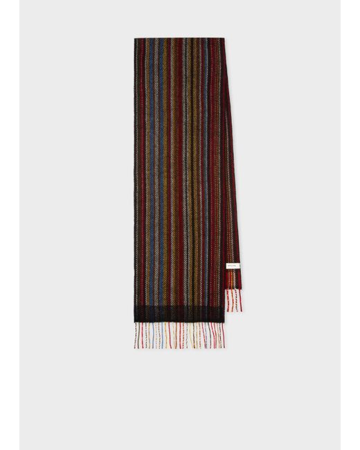 Paul Smith Brown 'signature Stripe' Herringbone Wool-cashmere Scarf