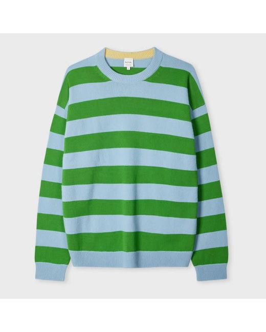 Paul Smith Green Lambswool And Stripe Crew Neck Sweater for men
