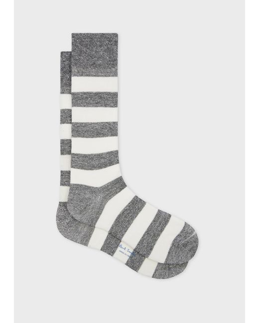 Paul Smith White And Ecru Marl Linen-Blend Striped Socks for men