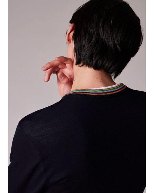 Paul Smith Blue Dark Washable Wool 'Signature Stripe' Cardigan for men