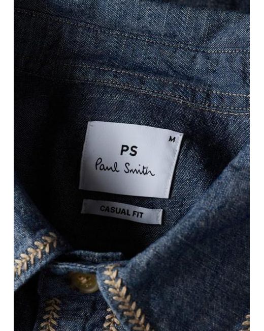 Paul Smith Blue Contrast-Stitch Shirt for men