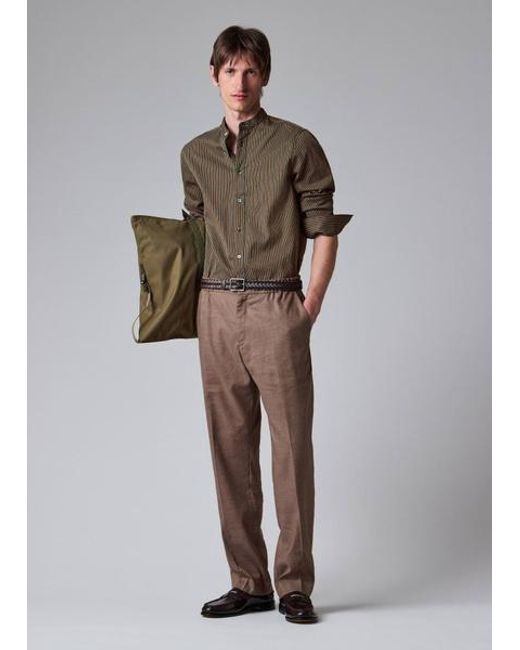 Paul Smith Brown And Stripe Grandad-Collar Shirt for men