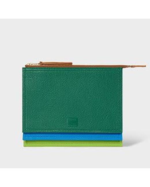 Paul Smith Green Leather Medium Concertina Zip Pouch for men