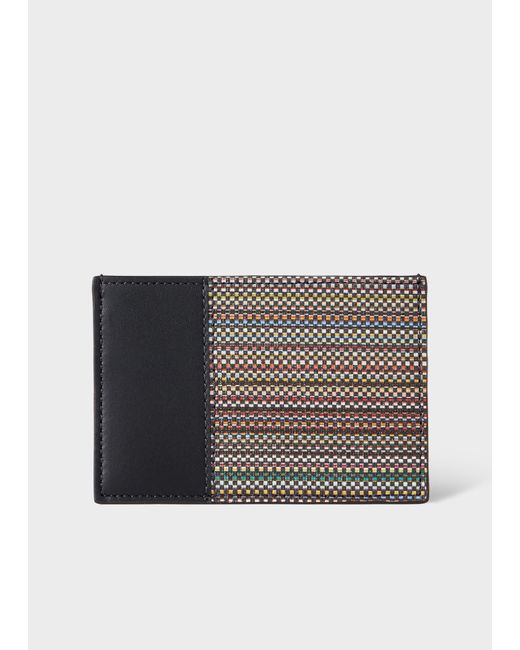 Paul Smith Black Leather 'Signature Stripe' Coated Canvas Credit Card Holder for men