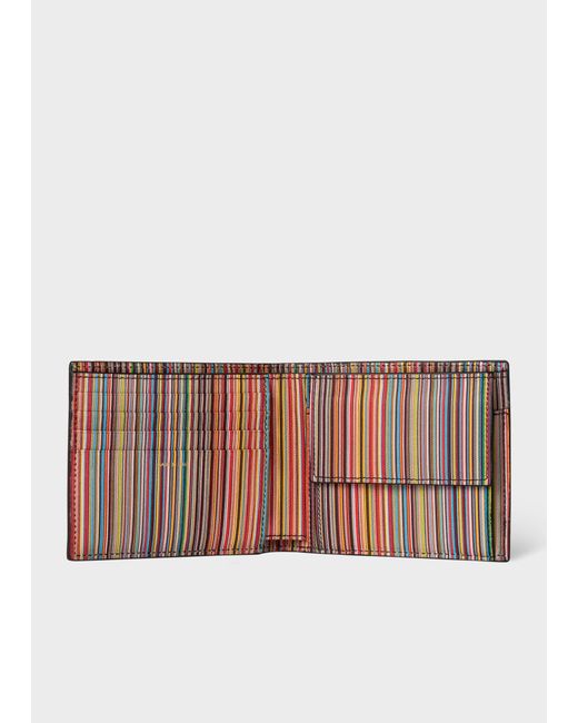 Paul Smith White Black Leather 'signature Stripe' Interior Billfold And Coin Wallet for men