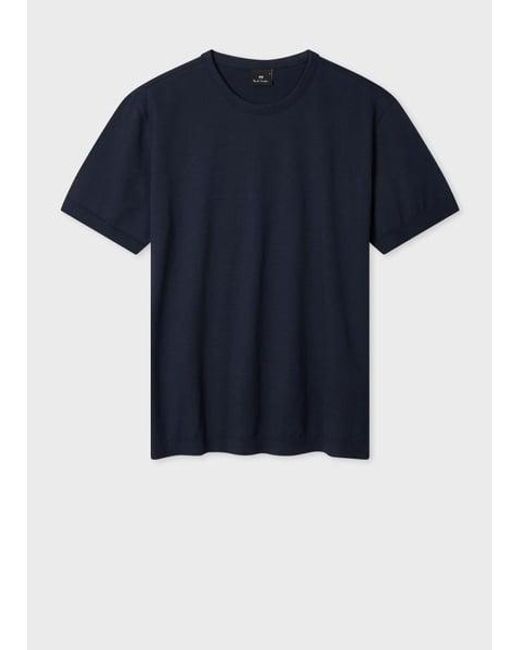 Paul Smith Blue Cotton T-Shirt With Integrated Rib Detail for men
