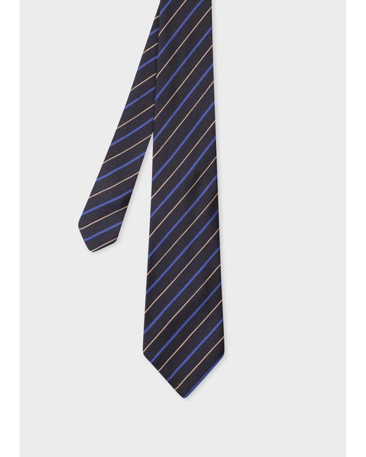 Paul Smith Black And Blue Stripe Silk Tie for men