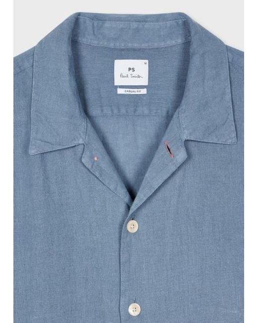 Paul Smith Blue Linen Short-Sleeve Shirt for men