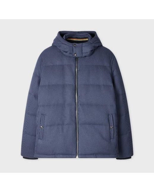Paul Smith Blue Houndstooth Down Jacket With Detachable Hood for men