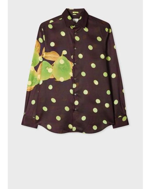 Paul Smith Brown Regular-Fit 'Pears And Polka Dot' Lyocell Shirt for men
