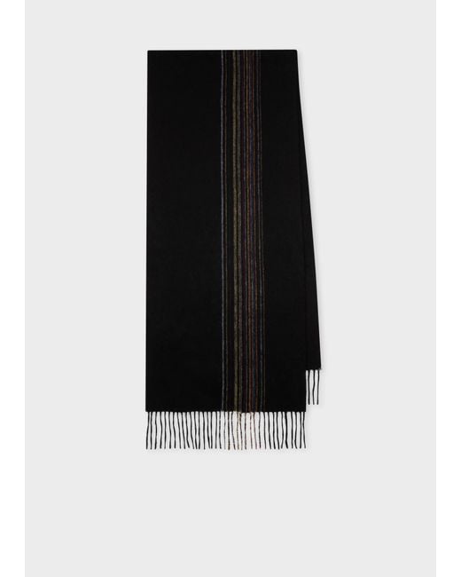 Paul Smith Black Lambswool-Cashmere Offset Faded 'Signature Stripe' Scarf for men