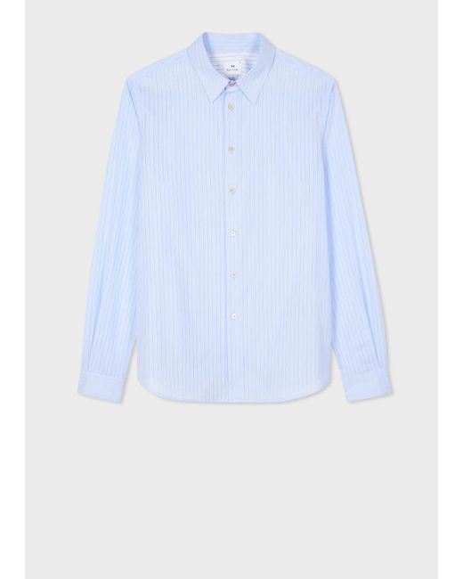 PS by Paul Smith Tailored-fit Light Blue Perforated-stripe Cotton Shirt for men