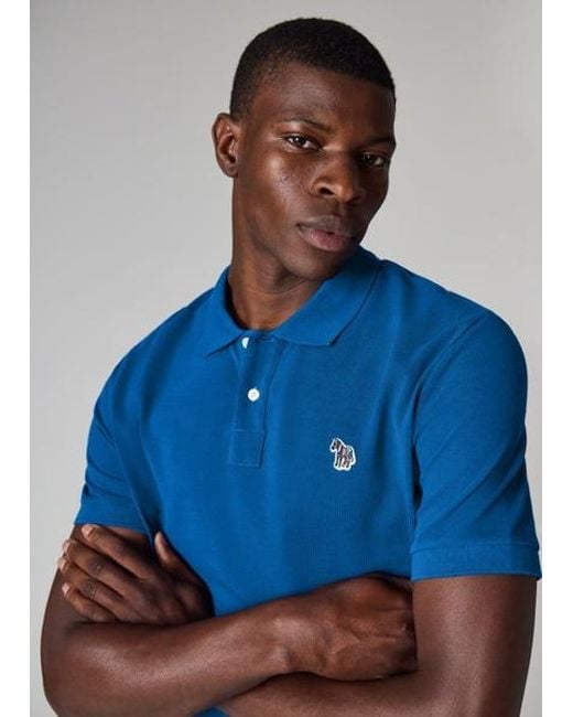 Paul Smith Blue Organic Cotton Zebra Polo Shirt for men