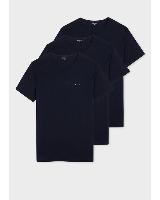 Paul Smith Navy Organic Cotton Logo Lounge T-shirts Three Pack Blue for men