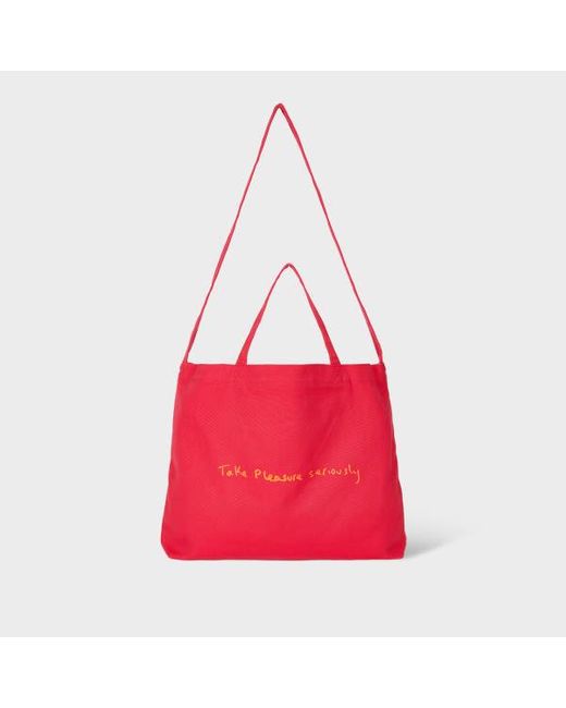 Paul Smith Red Cotton-Canvas Quote Tote Bag for men