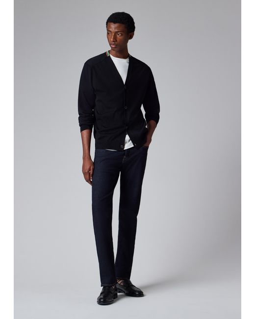 Paul Smith Blue Dark Washable Wool 'Signature Stripe' Cardigan for men