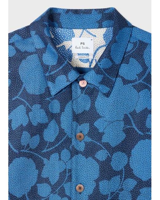 Paul Smith Blue 'Perforated Floral' Cotton Shirt for men