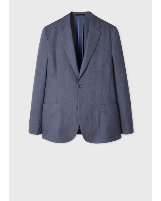 Paul Smith Blue Stone Linen Patch-Pocket Unlined Blazer for men
