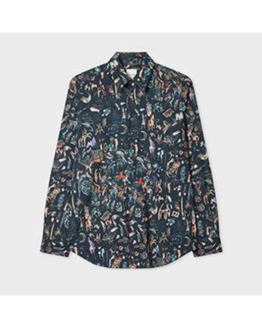 Paul Smith Blue Tailored-Fit 'Little Beasts' Print Shirt for men