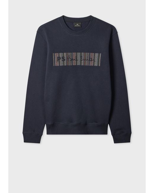 Paul Smith Blue 'Stitch Stripe' Logo Sweatshirt for men