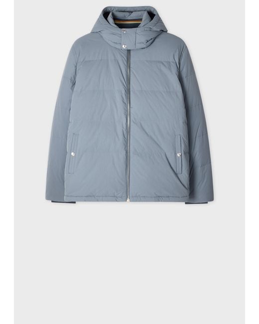Paul Smith Blue Light Down Jacket With Detachable Hood for men