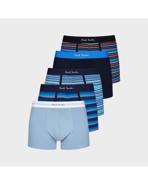 Paul Smith Blue Stripe And Plain Mixed Boxer Briefs Five Pack for men