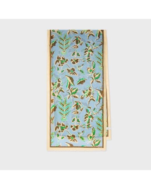 Paul Smith Green Sky 'Bohemia' Print Wool Scarf for men