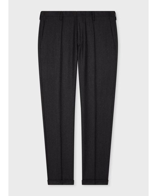 Paul Smith Black Slim-Fit Dark Charcoal Overdyed Wool-Cashmere Flannel Trousers for men