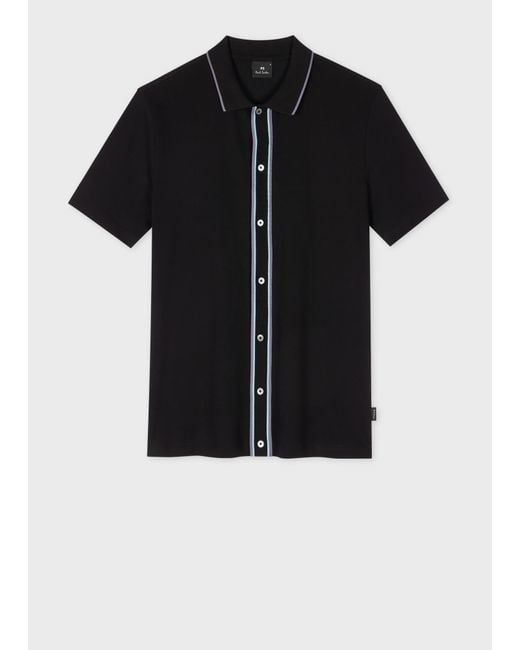 Paul Smith Black Button-Front Stretch-Cotton Polo Shirt for men