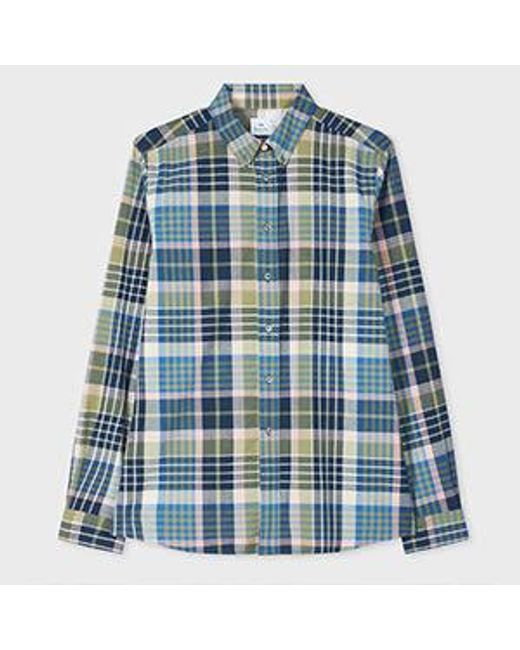 Paul Smith Blue Cotton-Blend Check Shirt for men